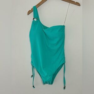 Maree Maree woman's green one shoulder asymmetrical O strap swimsuit size 6